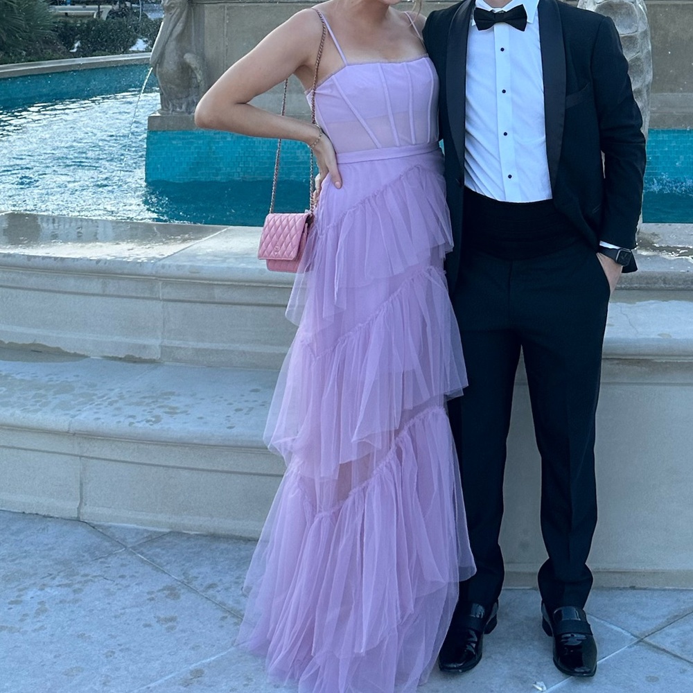 BCBG Oly tiered ruffle tulle evening gown - in Orchid